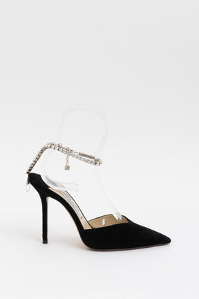 Suede Pumps with Crystal Embellishment