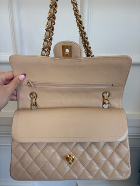Chanel Beige Caviar Leather Medium Classic Flap Bag