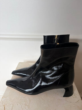 Tibi Black Patent Leather Pointed Ankle Boot, 37.5