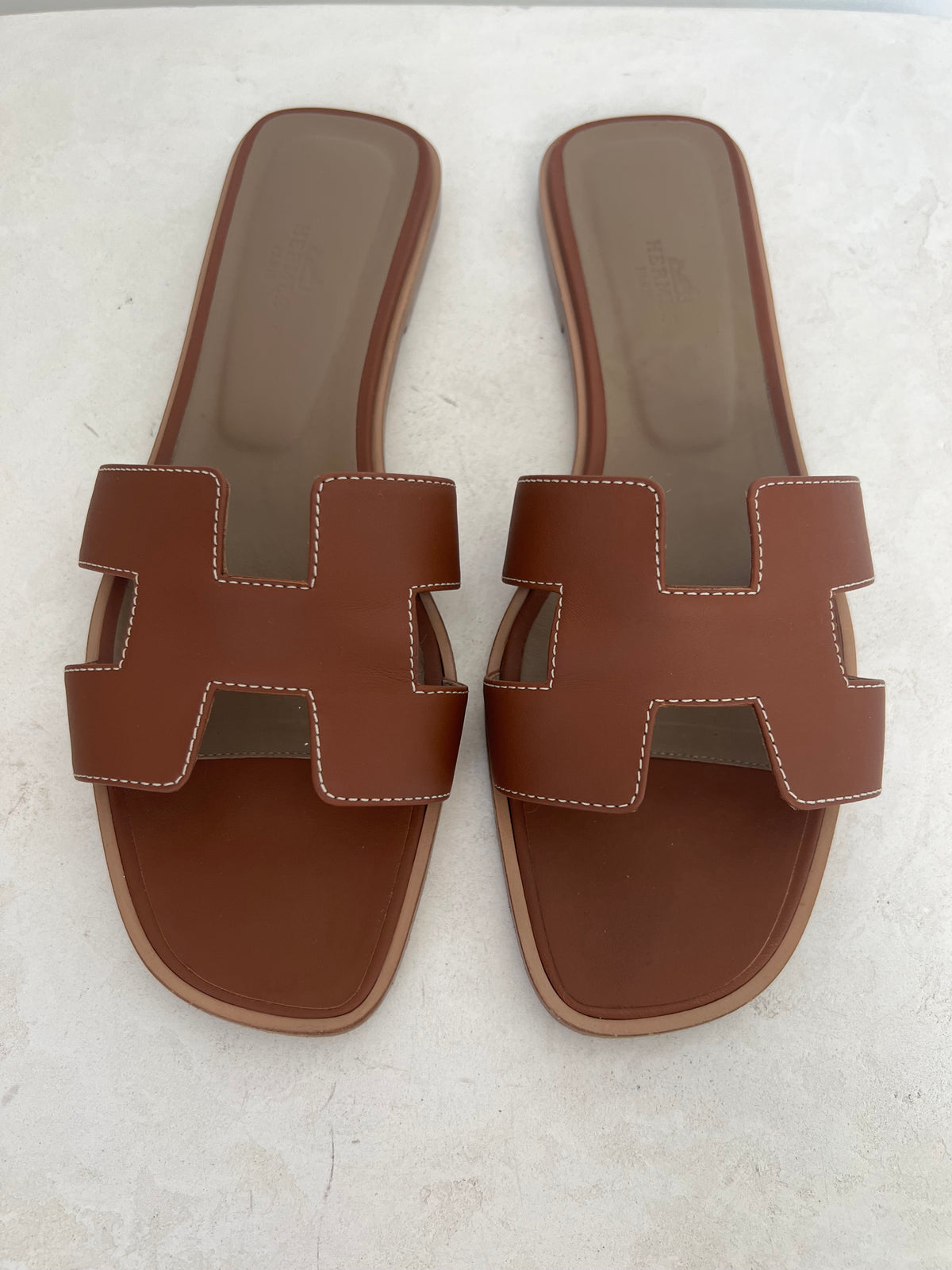 Hermès Gold Leather Oran Sandals, 41
