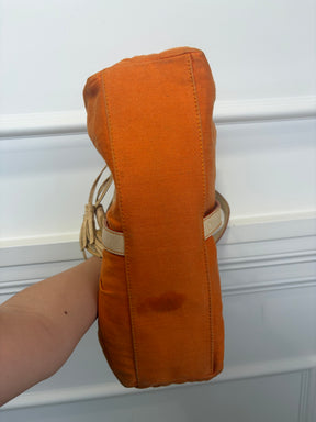 Celine Orange Canvas and Cream Leather Shoulder Bag