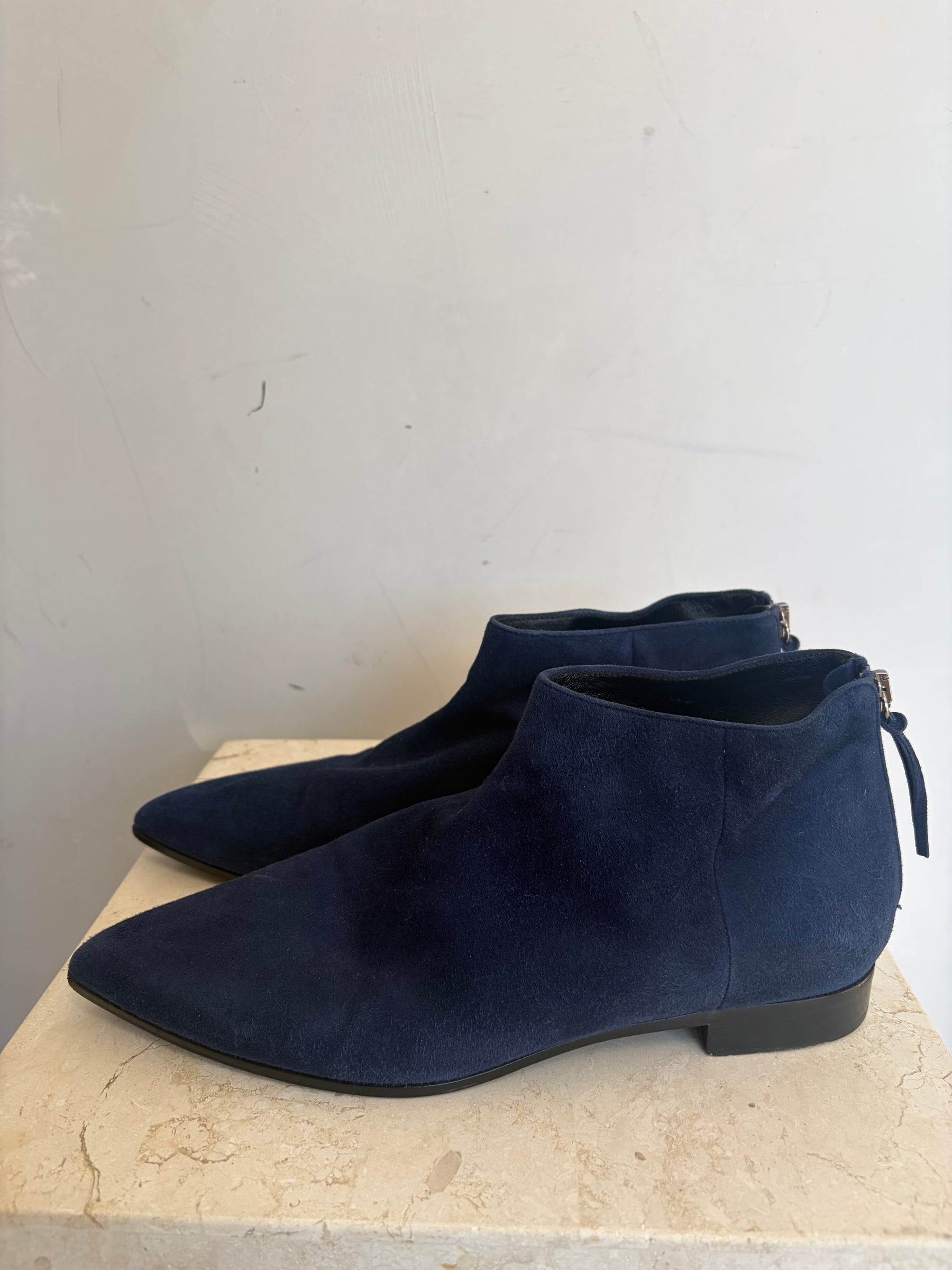 Miu Miu Navy Suede Pointed Ankle Boots, 37