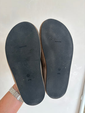 The Row Hugo Suede Slides Taupe, 37.5