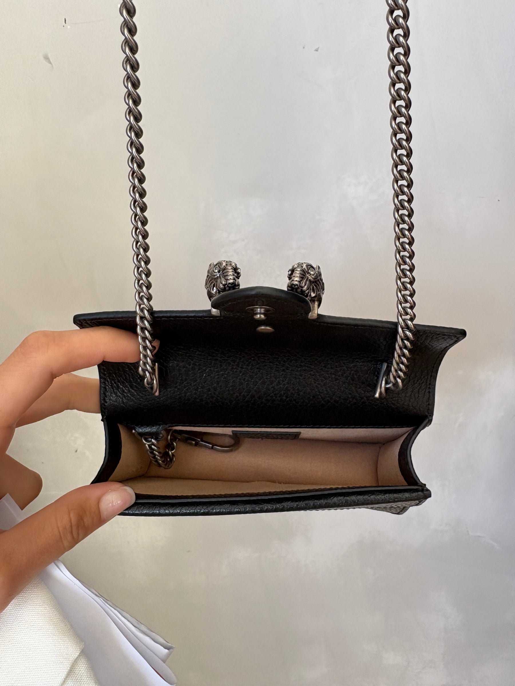 Gucci Black Leather Super Mini Dionysus Bag