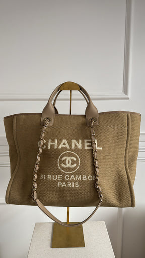 Chanel Dark Beige Canvas Deauville Tote Bag