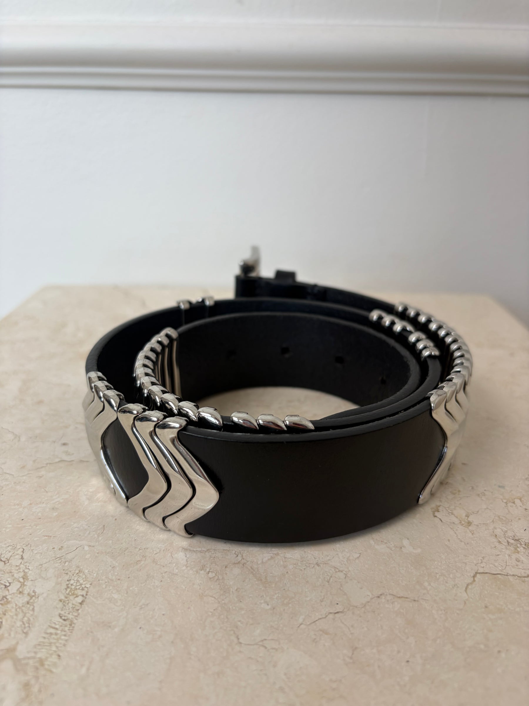 Isabel Marant Tehora Belt Black Leather Silver Hardware, Small