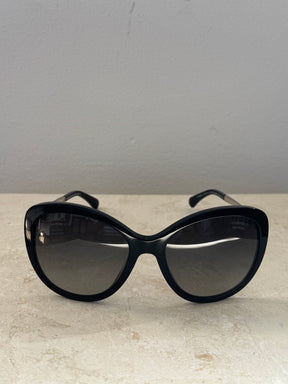 Chanel Black Oversized Pearl Arm Sunglasses