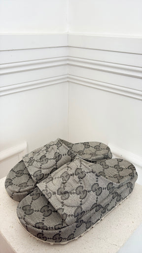 Gucci Platform Monogram Rubber Slides, 39