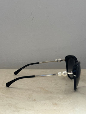 Chanel Black Oversized Pearl Arm Sunglasses