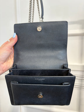 Saint Laurent Small Sunset Bag Black Grained Leather