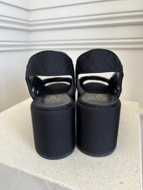 Chanel Black Grosgrain Quilted Wedge Sandal, 38.5 C