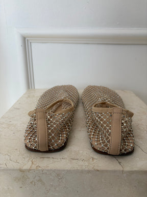 Christopher Esber Beige Crystal Net Flats, 38