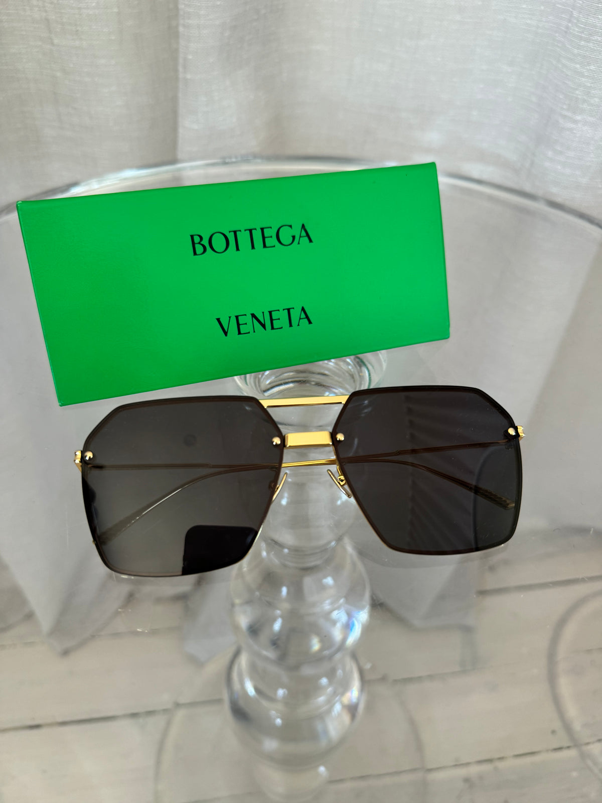 Bottega Veneta Black and Gold Hexagonal Sunglasses