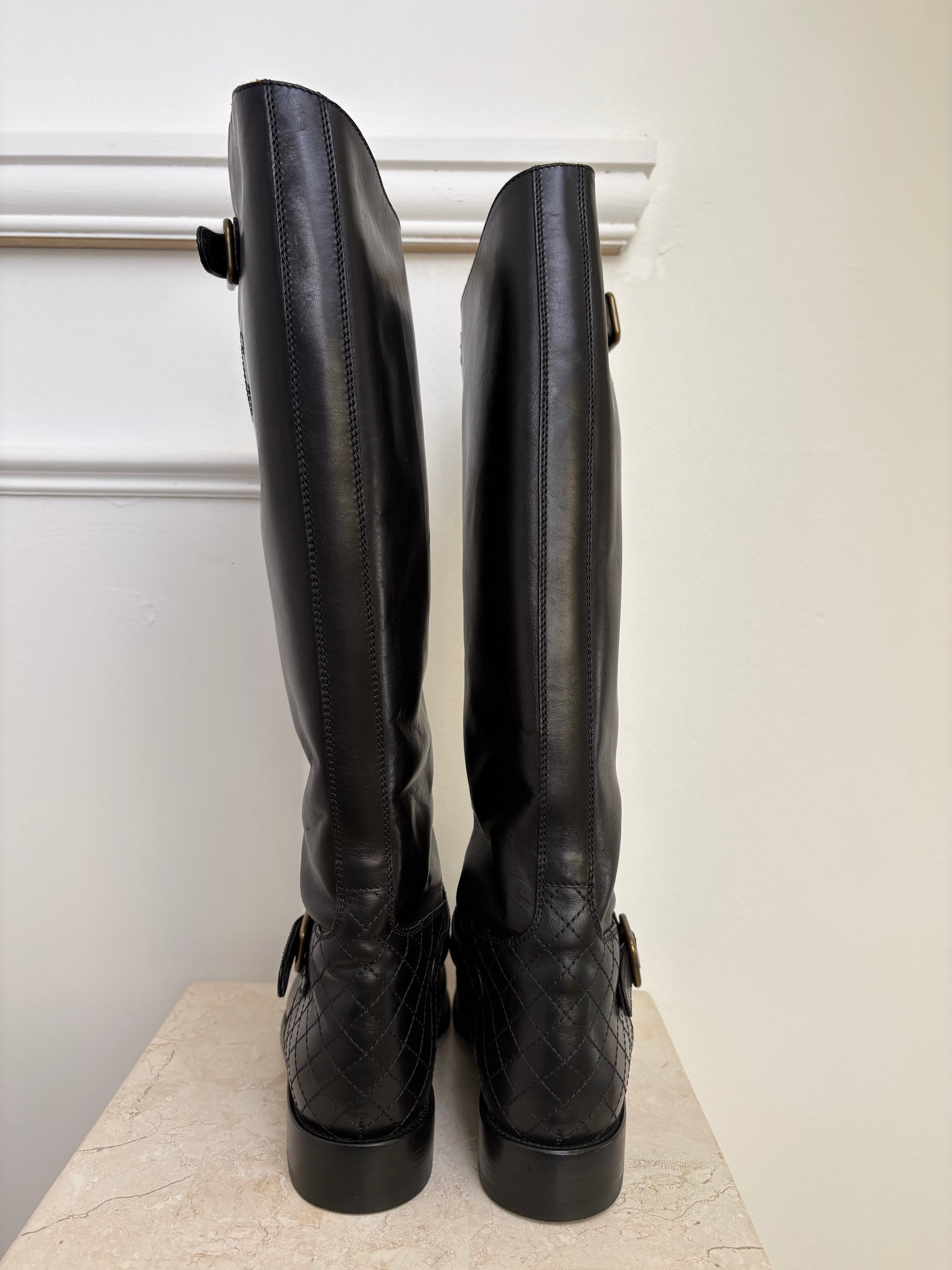 Chanel Black Leather Logo Zipped Front Riding Boots, 39