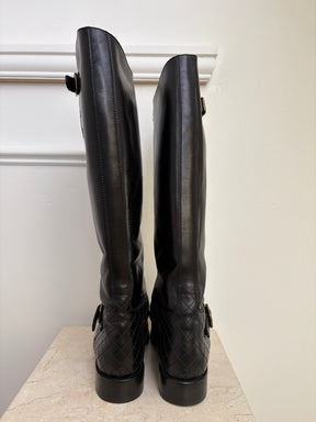 Chanel Black Leather Logo Zipped Front Riding Boots, 39