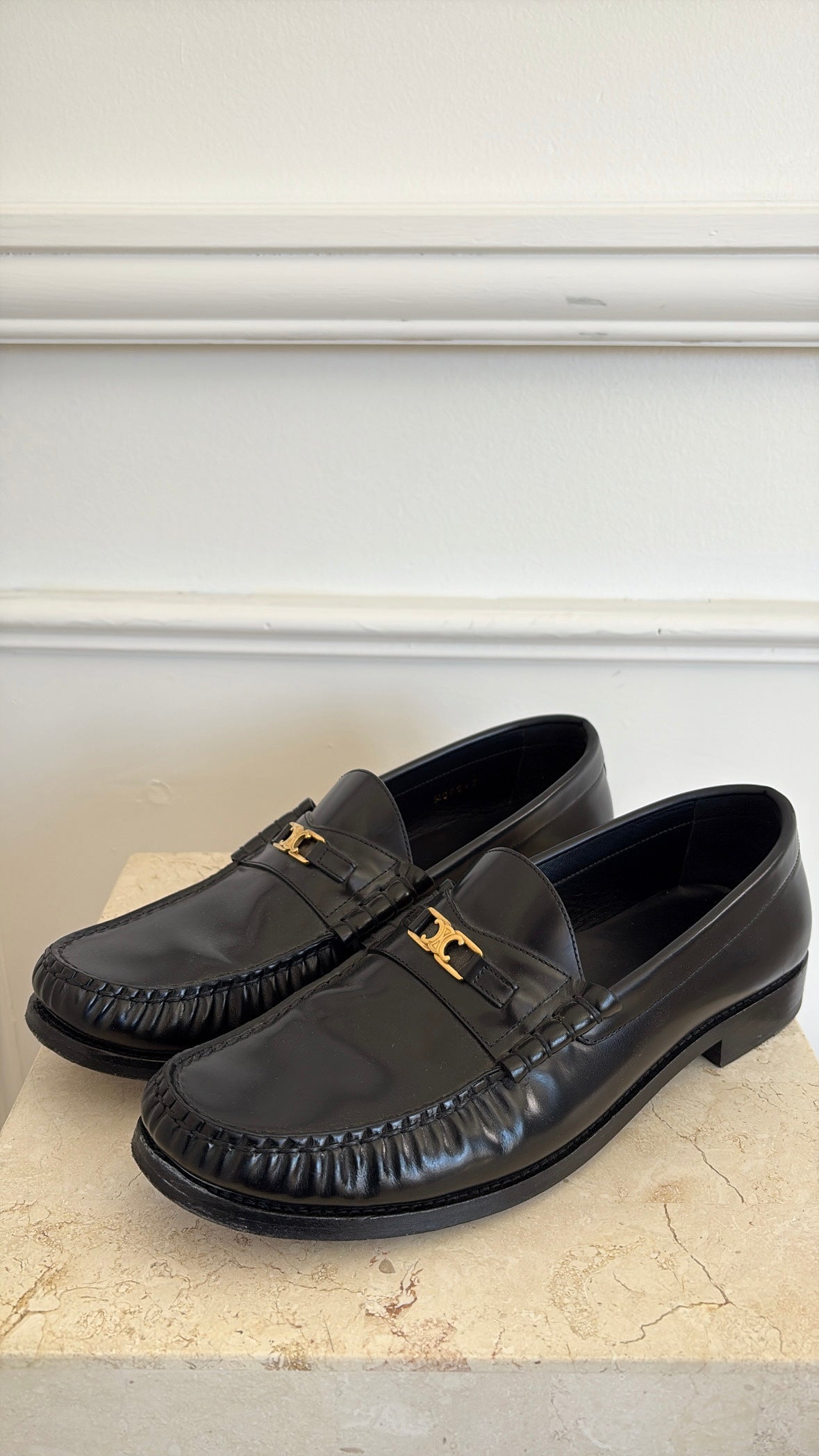 Celine Black Leather Triomphe Loafer, 42