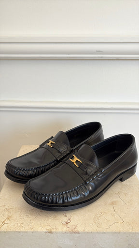 Celine Black Leather Triomphe Loafer, 42
