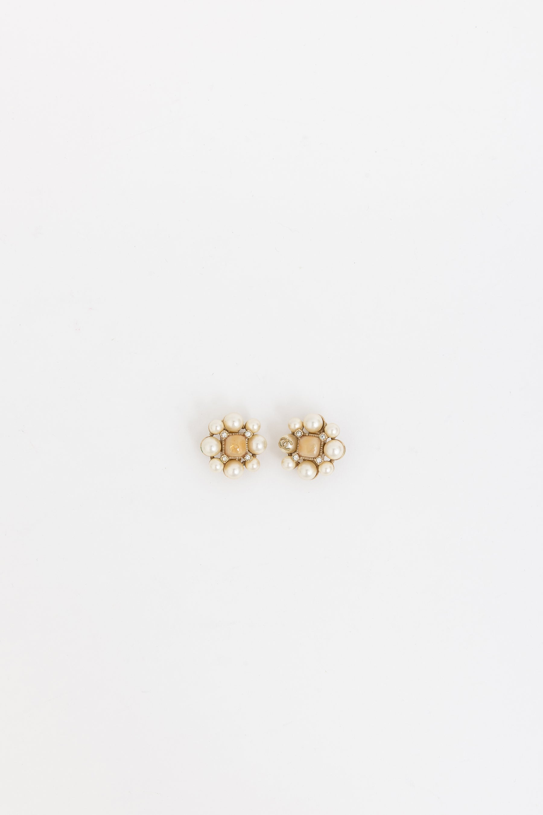 Faux Pearl CC Clip On Earrings