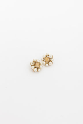 Faux Pearl CC Clip On Earrings