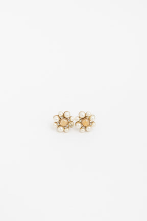 Faux Pearl CC Clip On Earrings