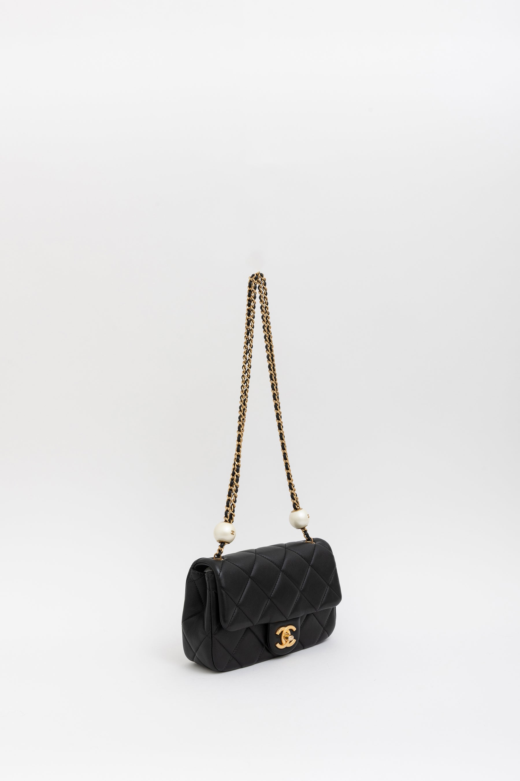 Small Flap Bag with Pearl Crush Chain