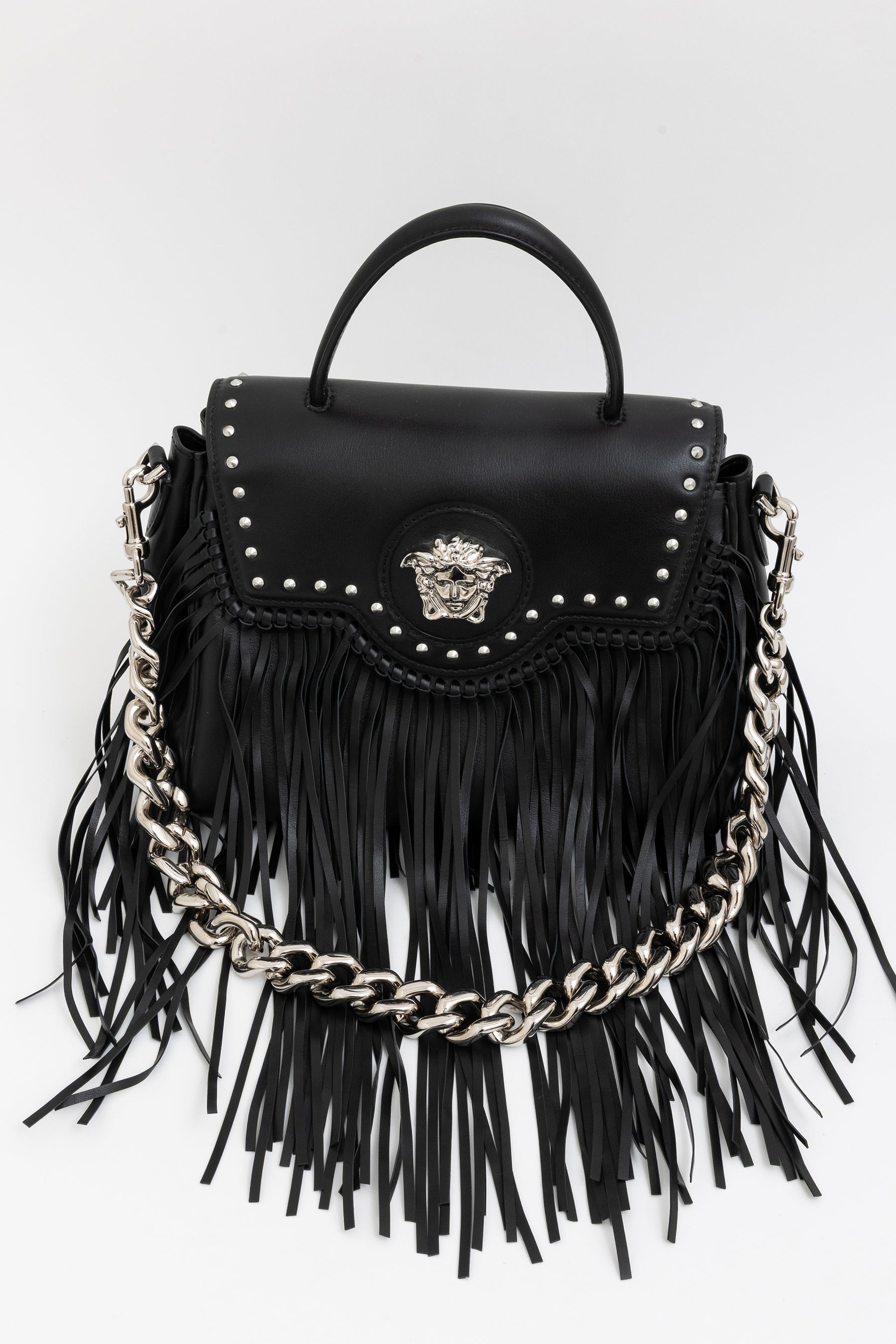 Medium La Medusa Fringe Leather Top Handle Bag