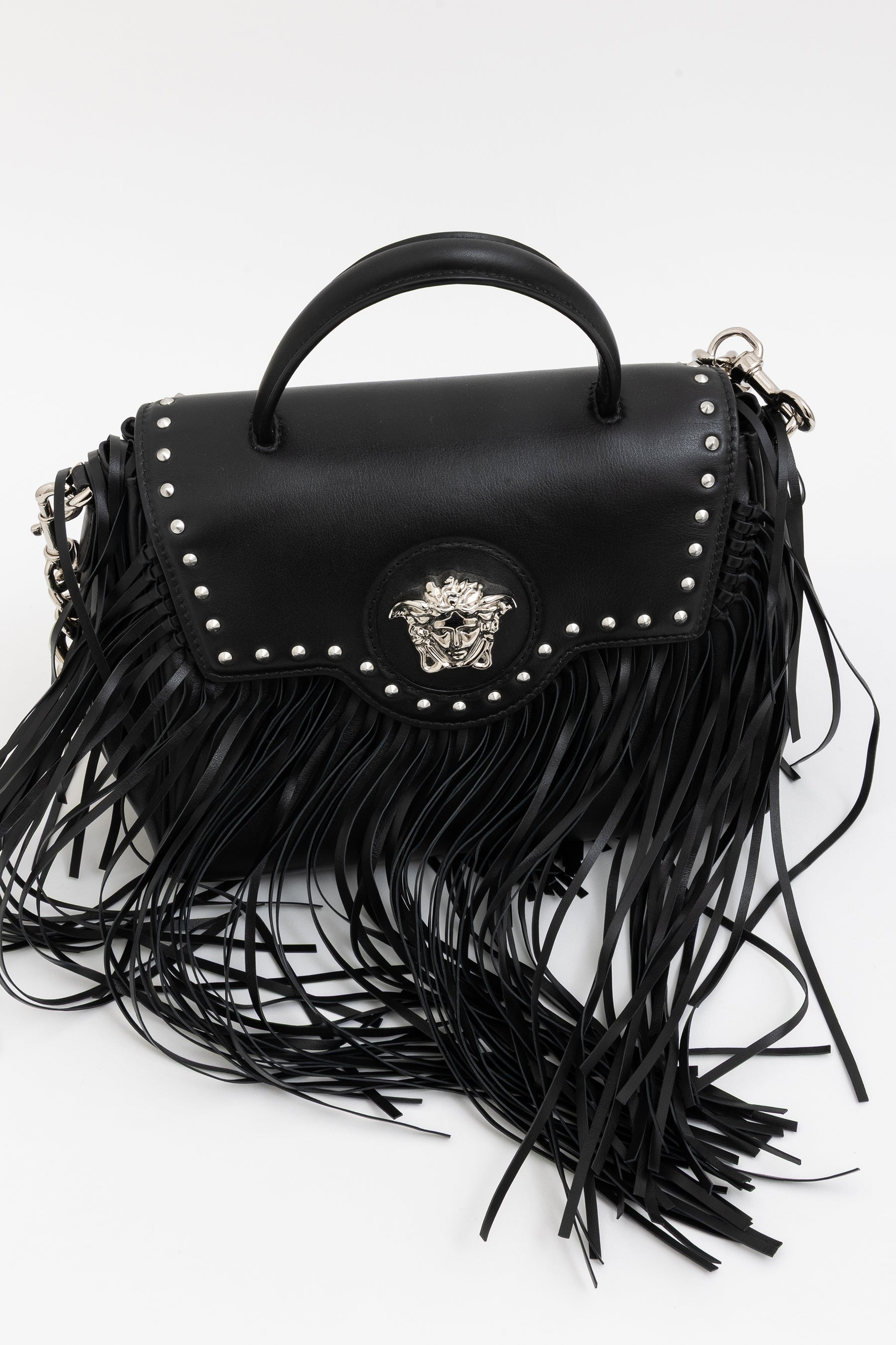 Medium La Medusa Fringe Leather Top Handle Bag