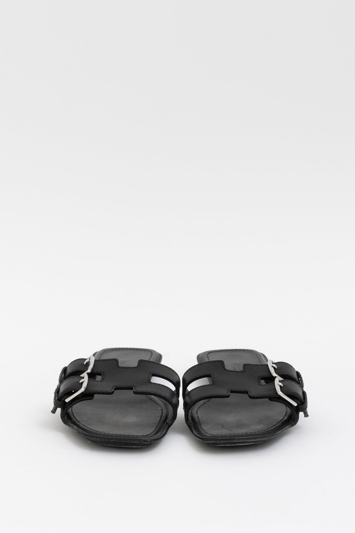 Side Buckle Leather Flat Sandals