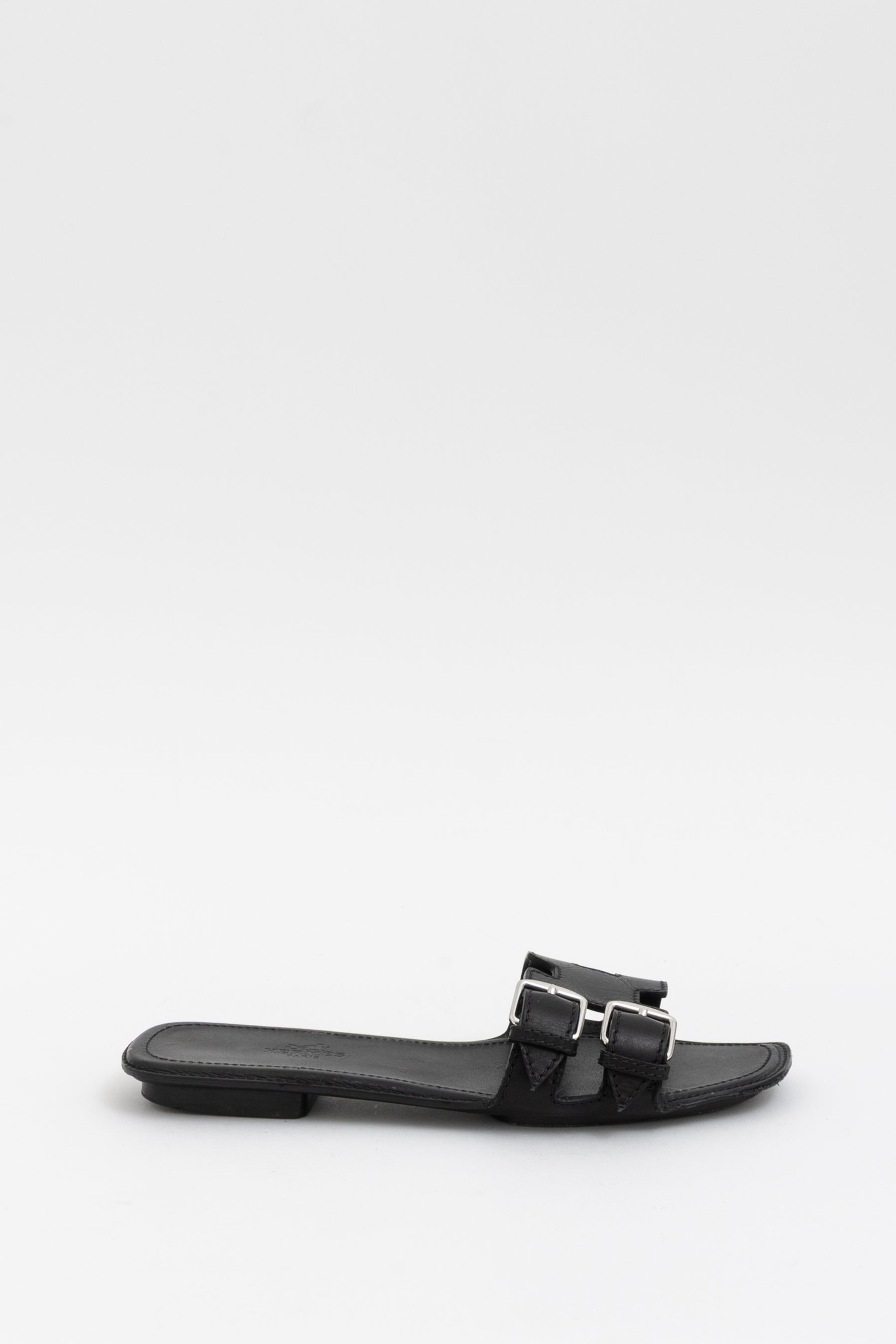 Side Buckle Leather Flat Sandals