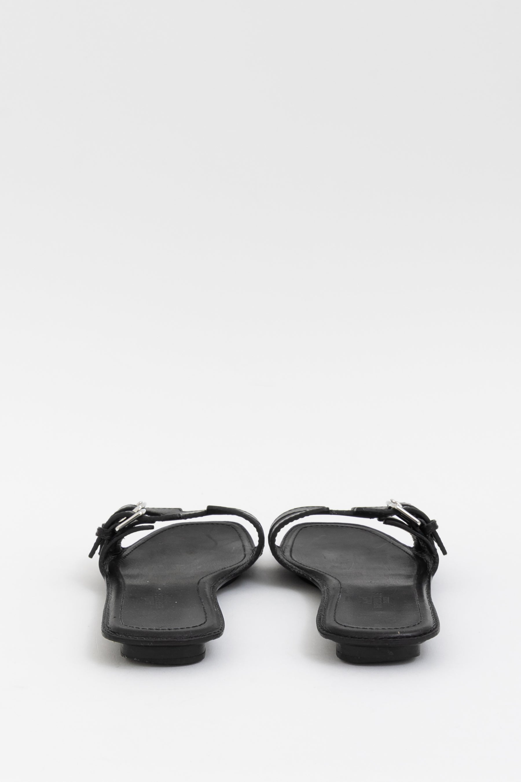 Side Buckle Leather Flat Sandals