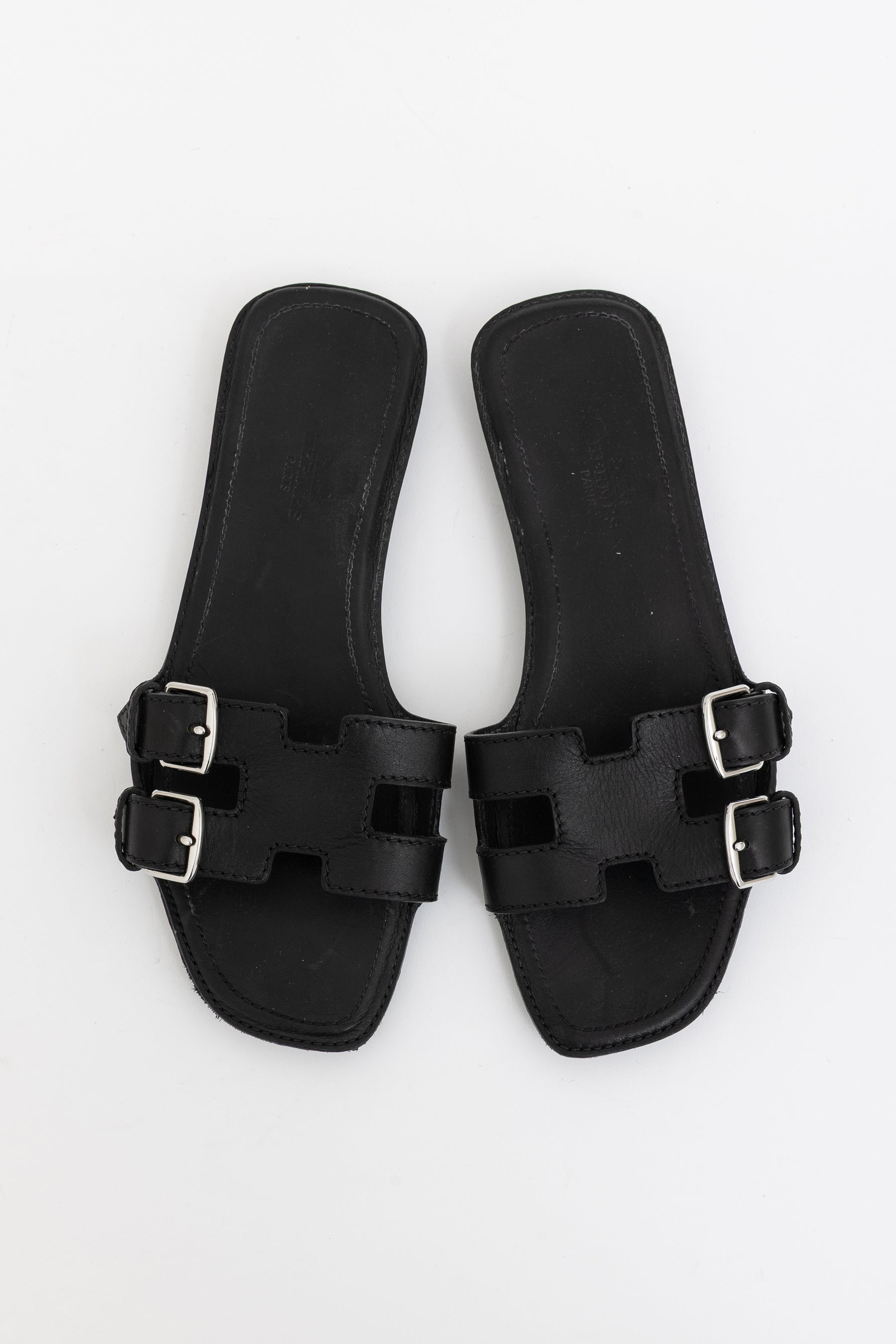 Side Buckle Leather Flat Sandals