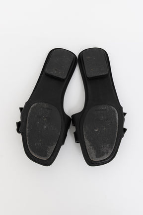 Side Buckle Leather Flat Sandals