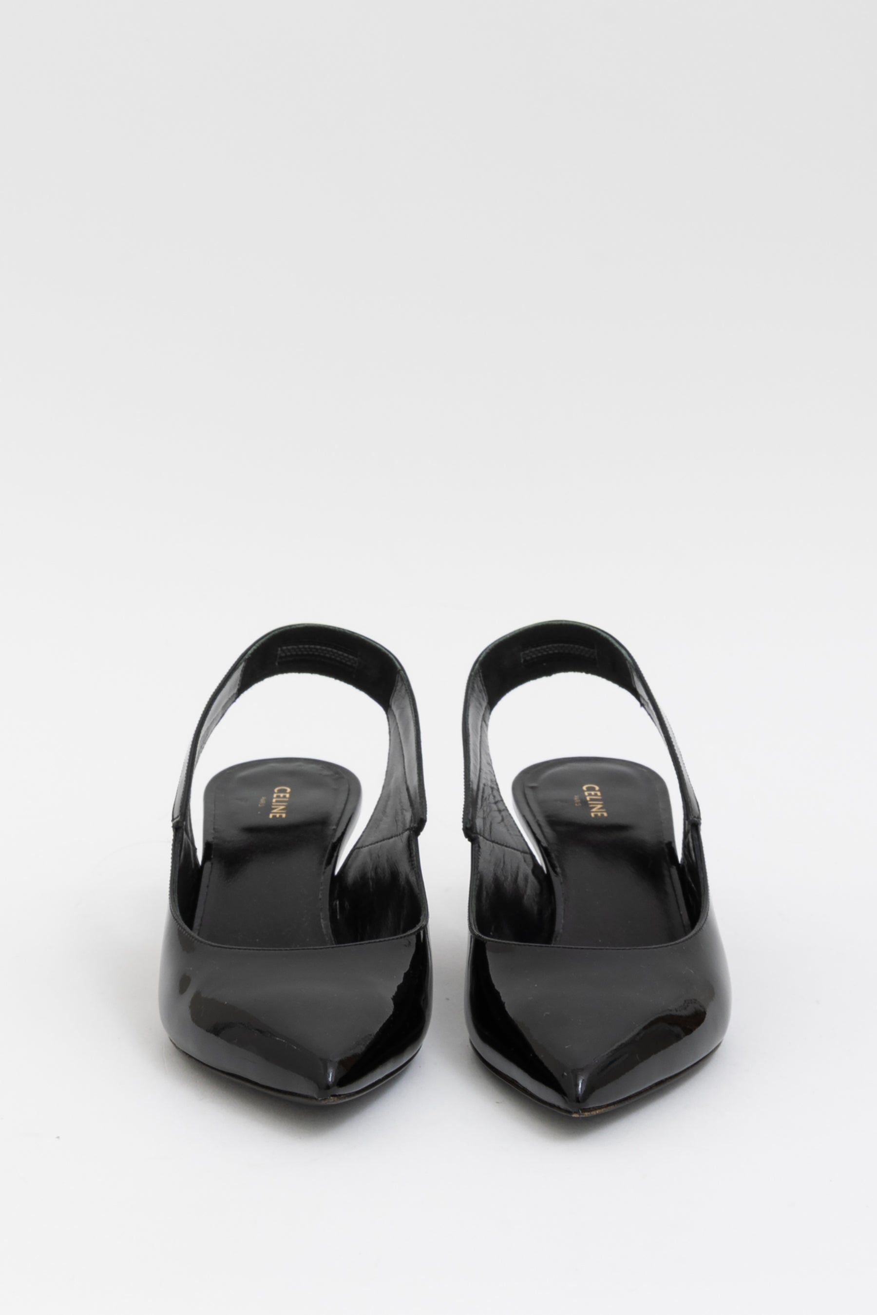 Patent and Glitter Slingback Pumps