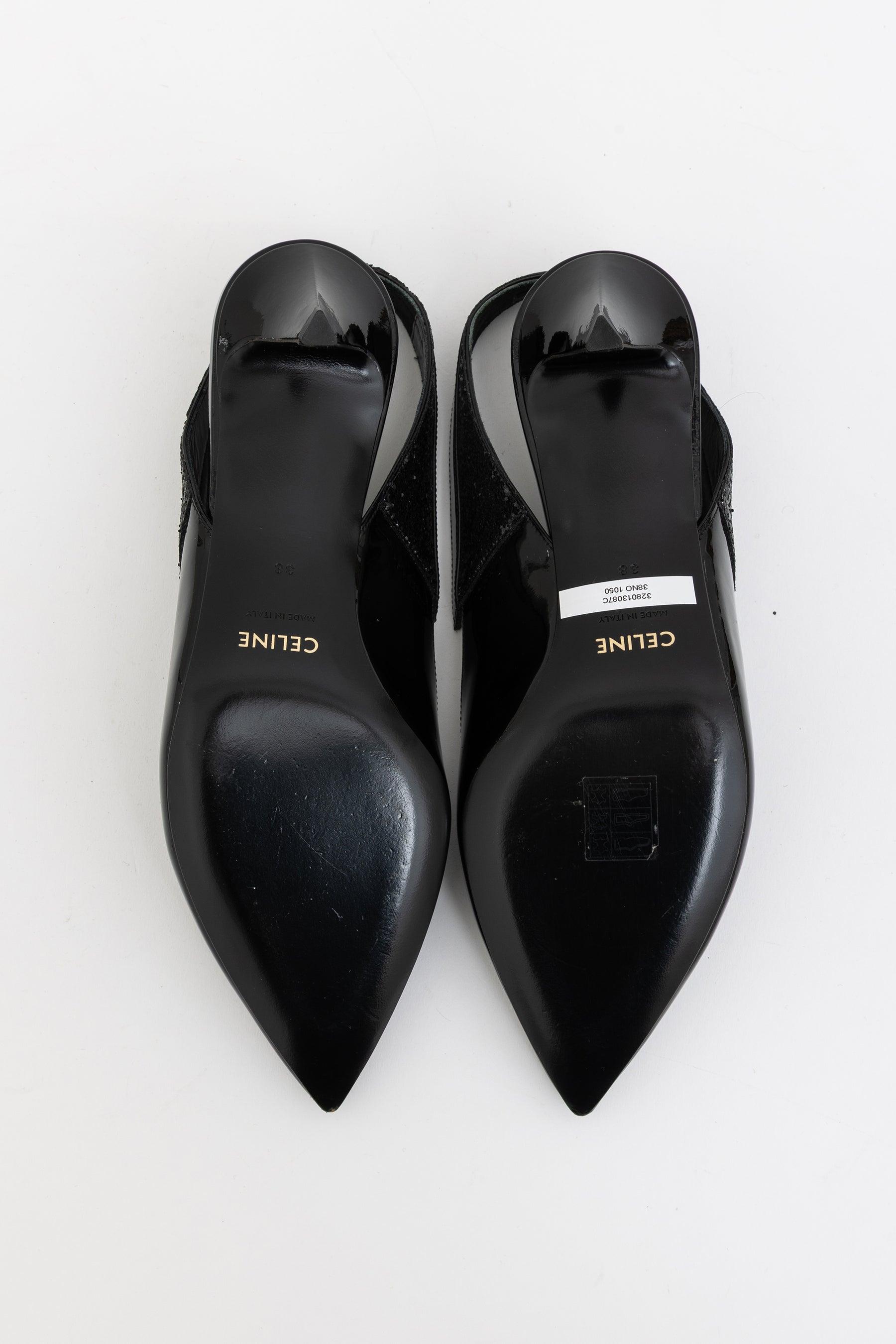 Patent and Glitter Slingback Pumps