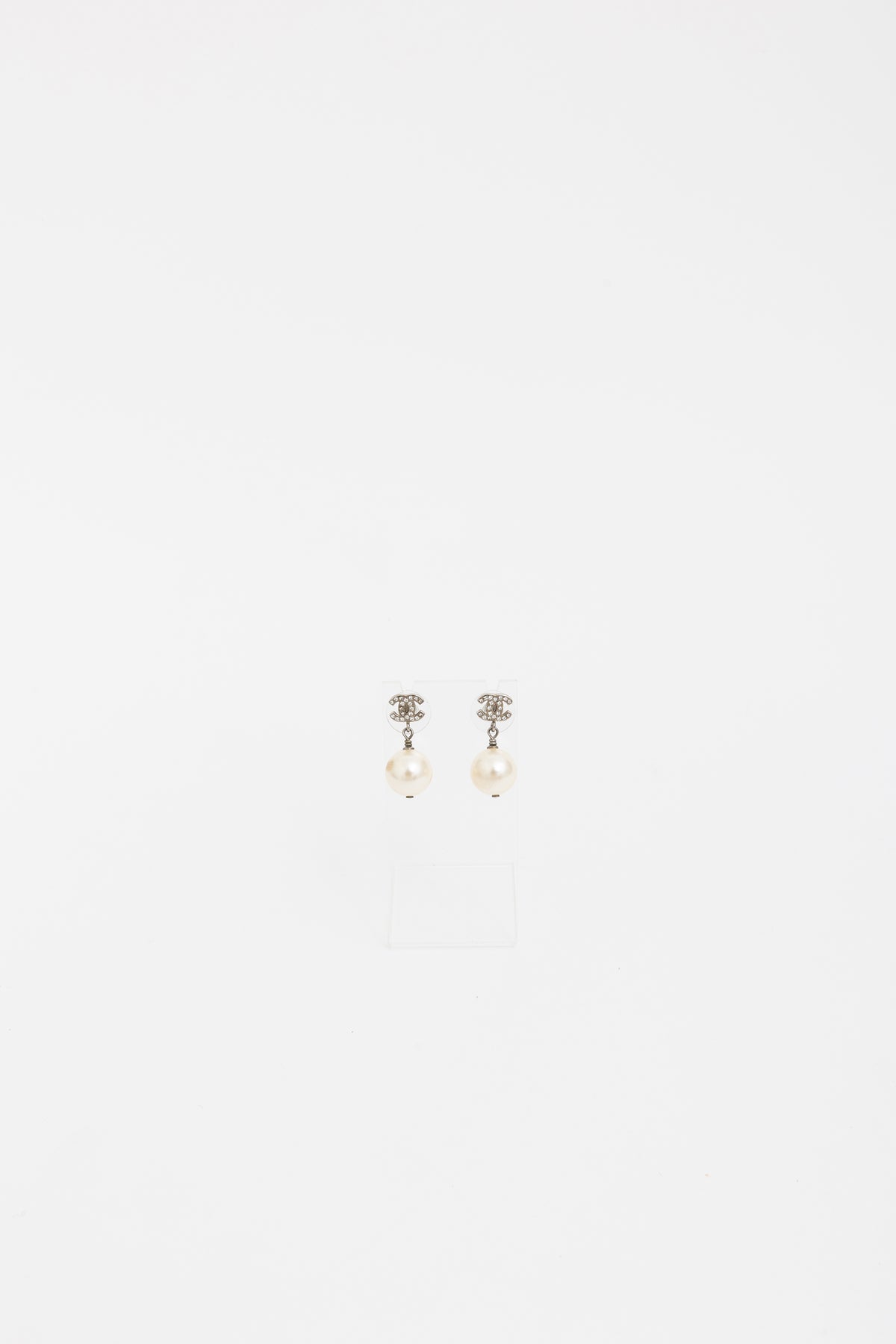 Faux Pearl and Mini Crystal CC Logo Drop Earring