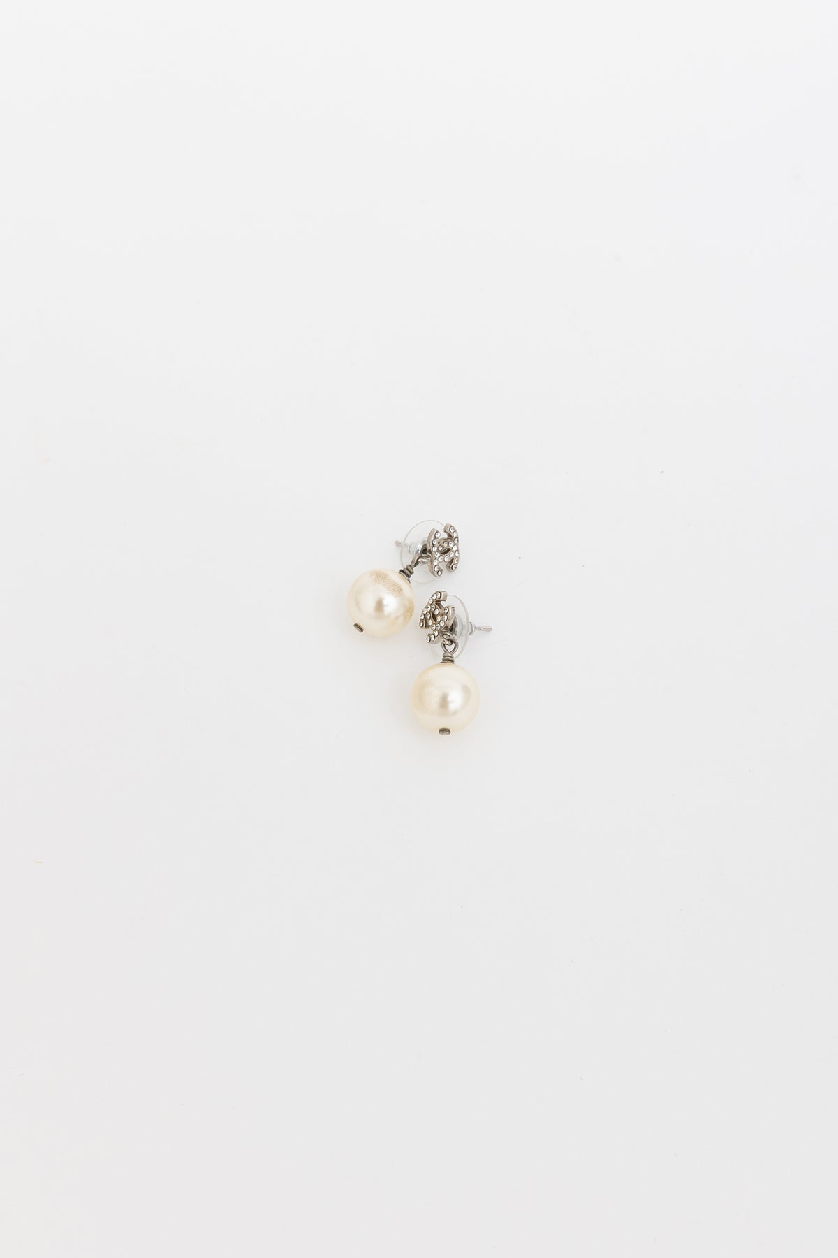 Faux Pearl and Mini Crystal CC Logo Drop Earring