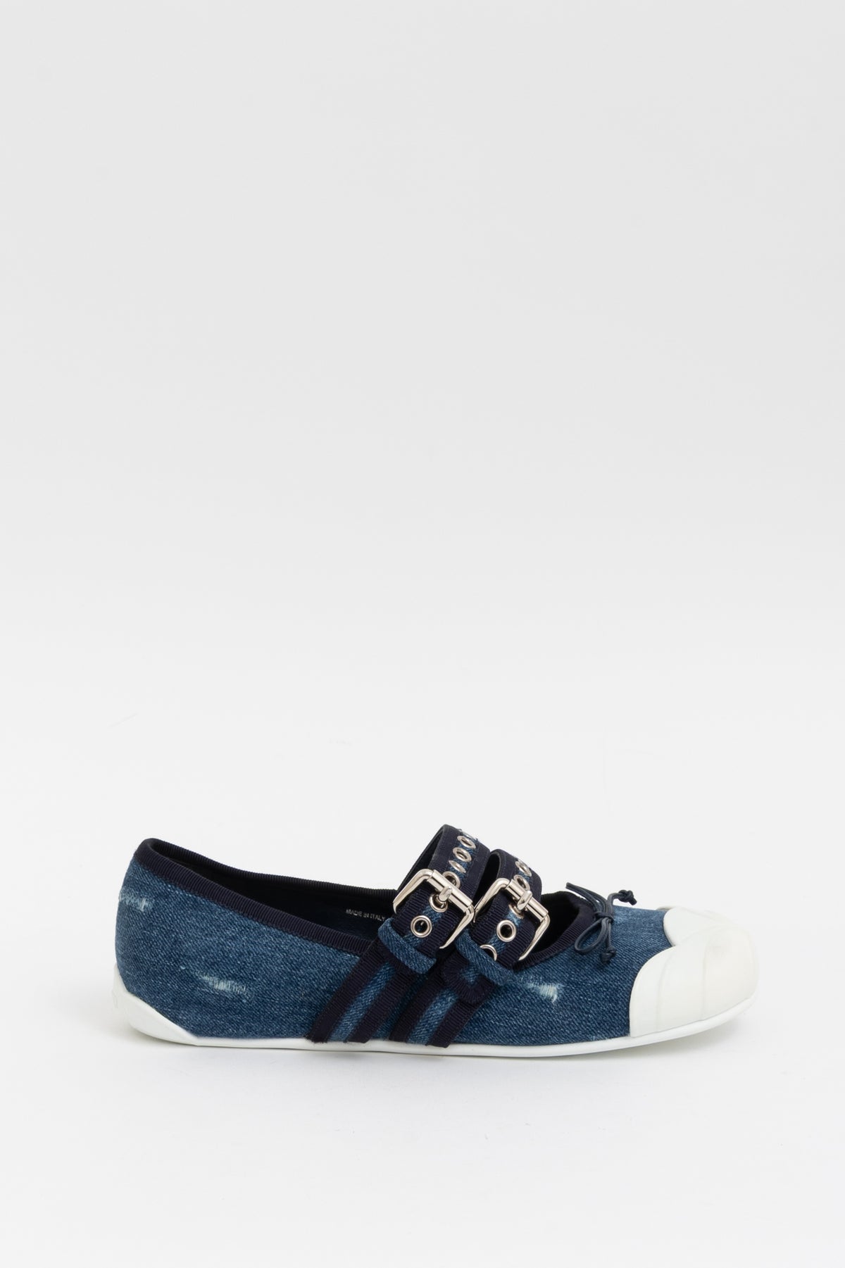 Double Strap Denim Cap Toe Ballet Flats