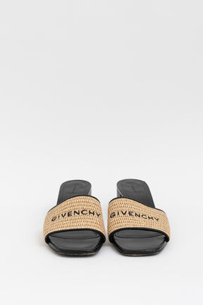 Embroidered Raffia Mules