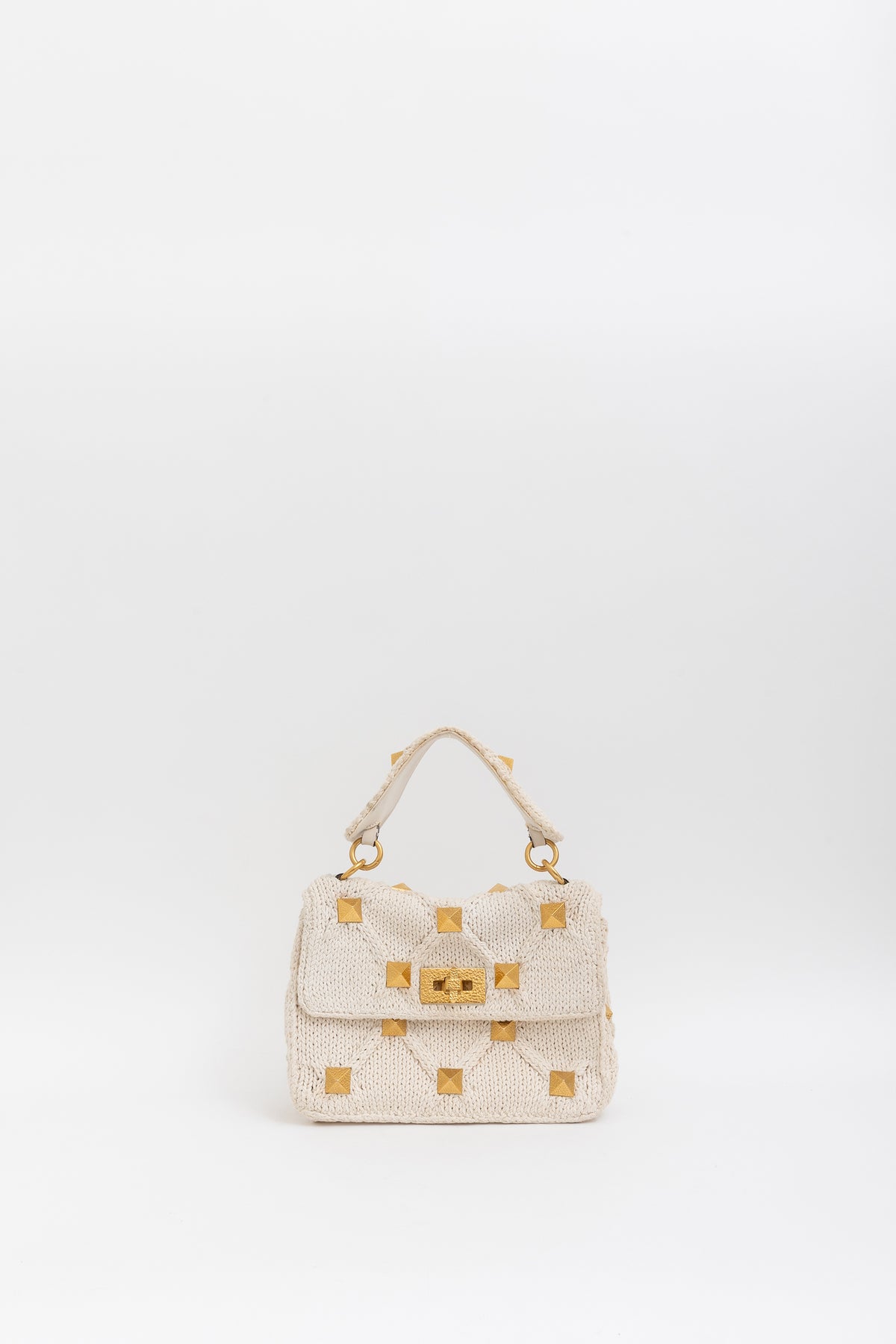 Knitted Roman Stud Top Handle Bag