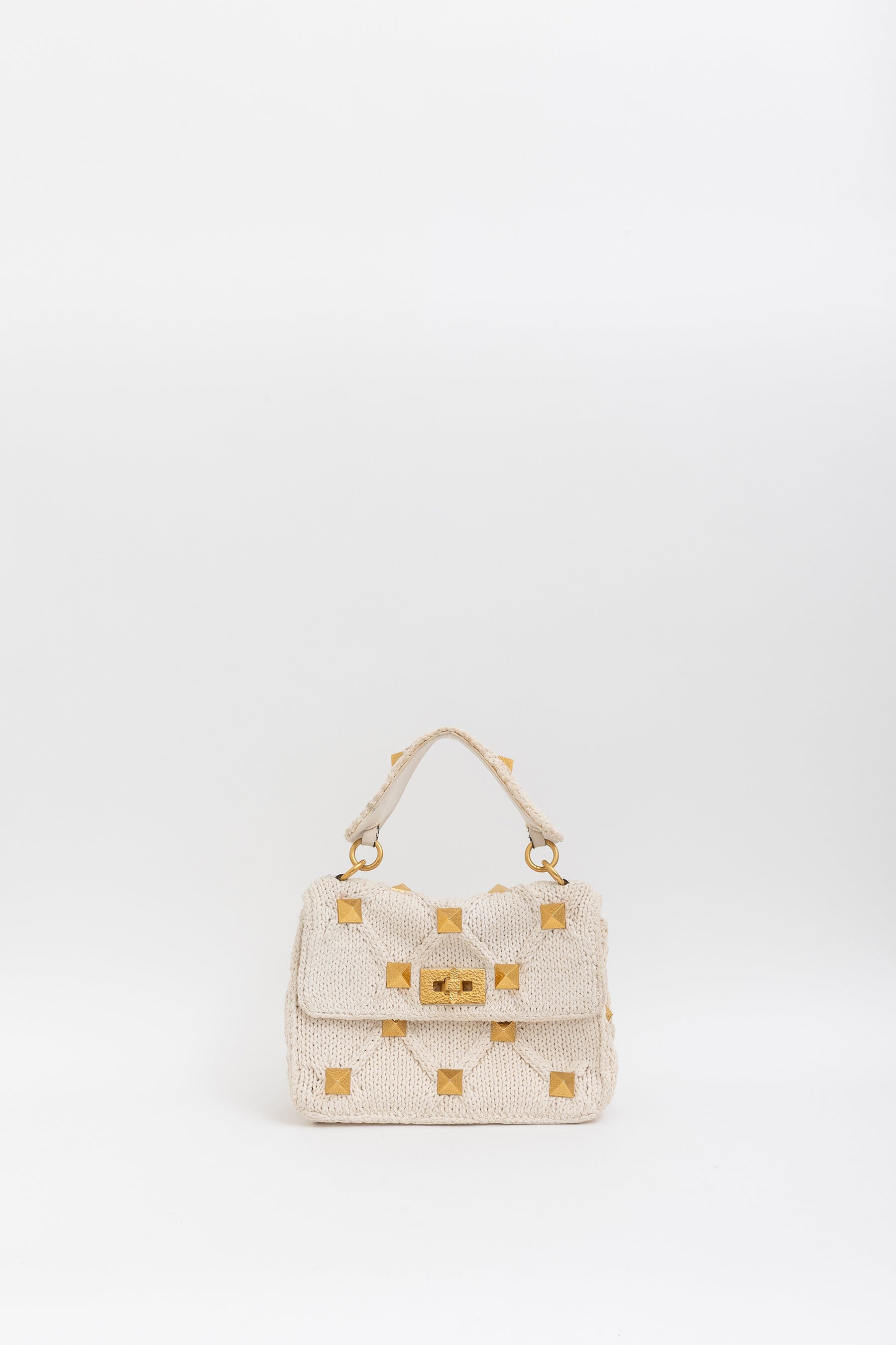 Knitted Roman Stud Top Handle Bag