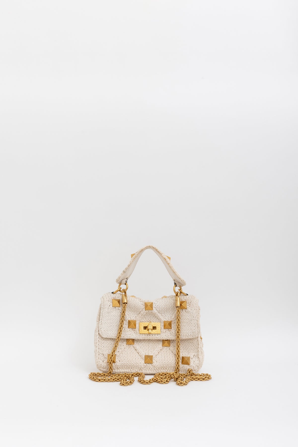 Knitted Roman Stud Top Handle Bag