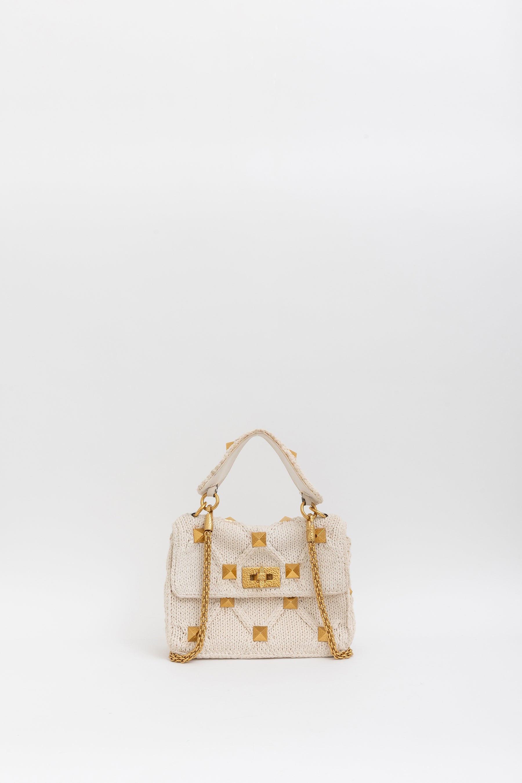 Knitted Roman Stud Top Handle Bag