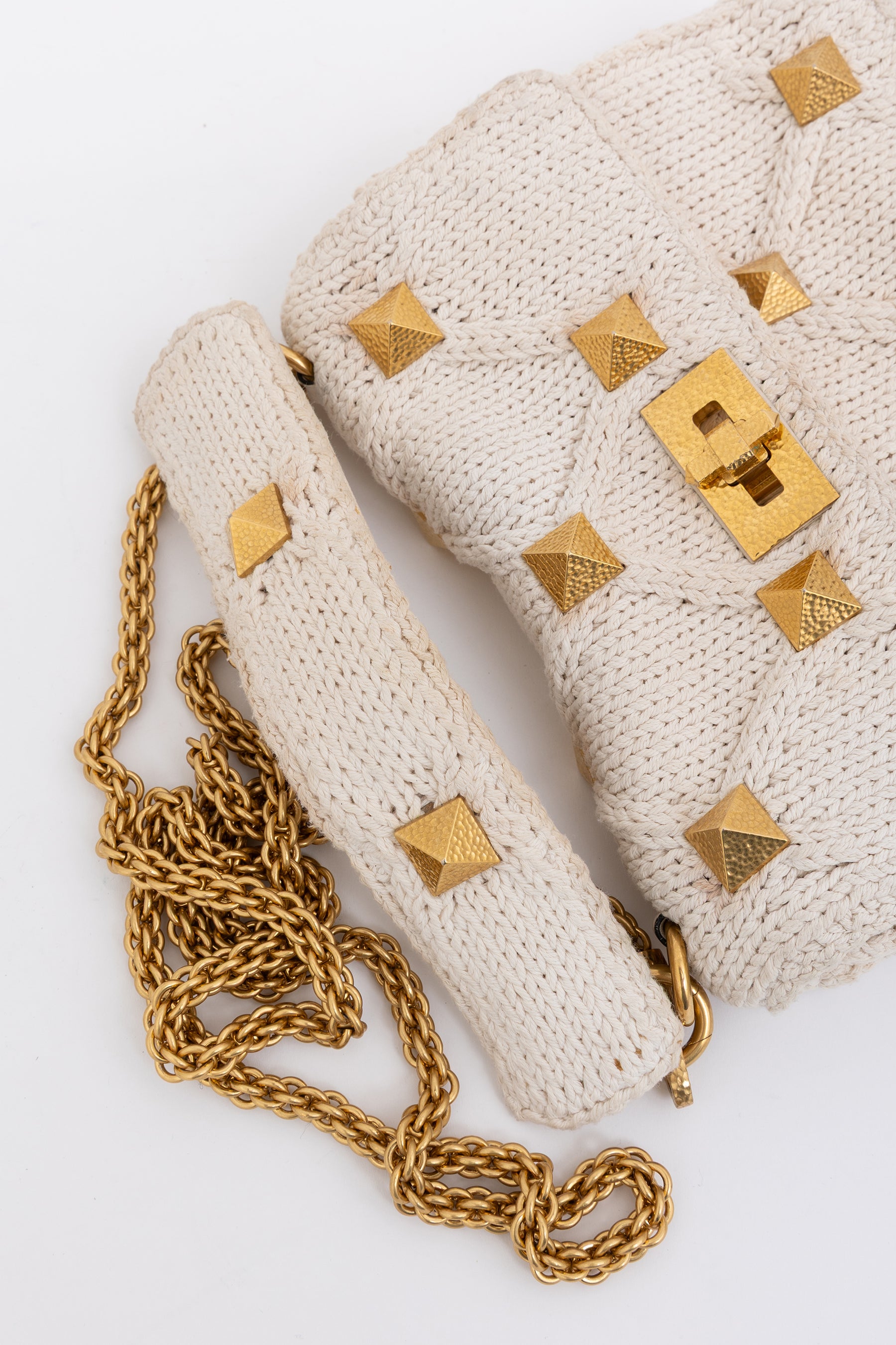 Knitted Roman Stud Top Handle Bag