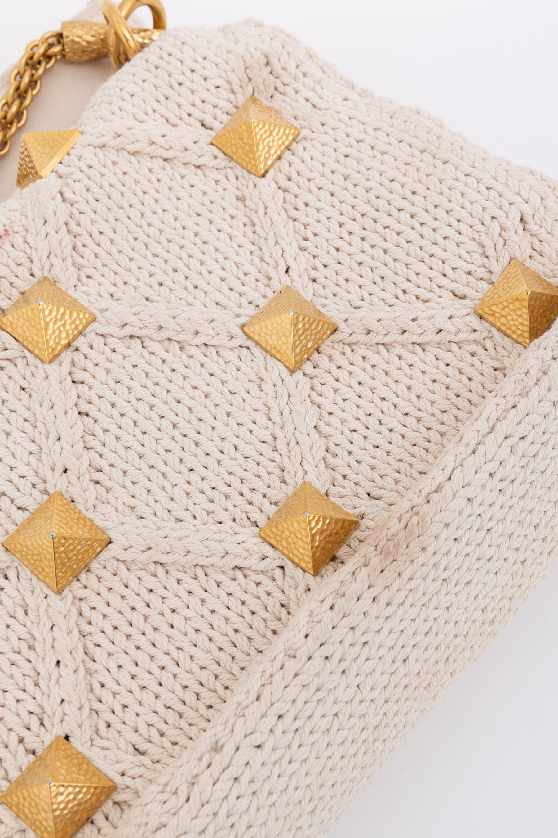 Knitted Roman Stud Top Handle Bag