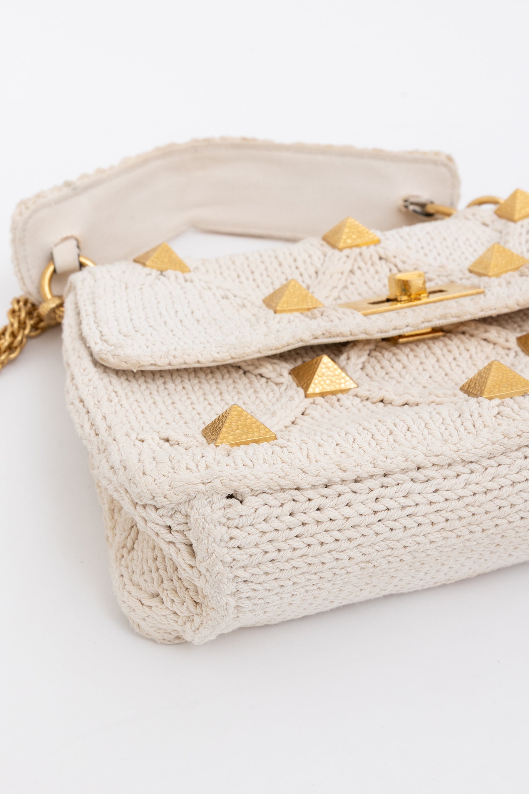 Knitted Roman Stud Top Handle Bag