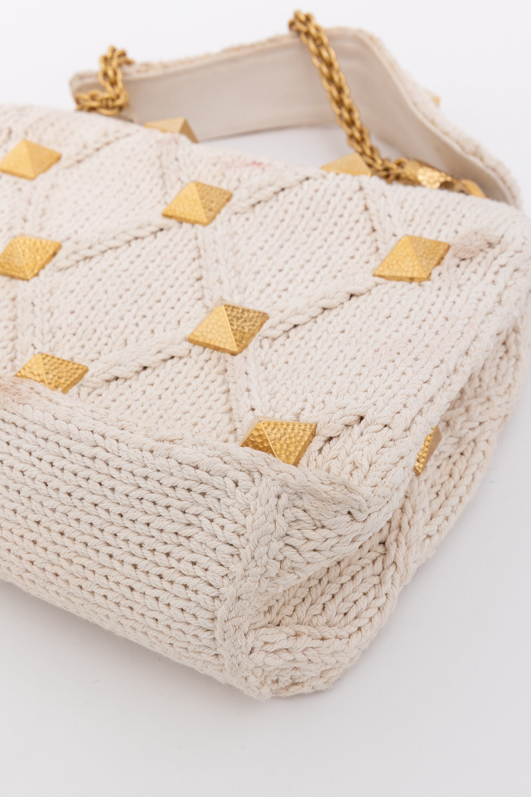 Knitted Roman Stud Top Handle Bag