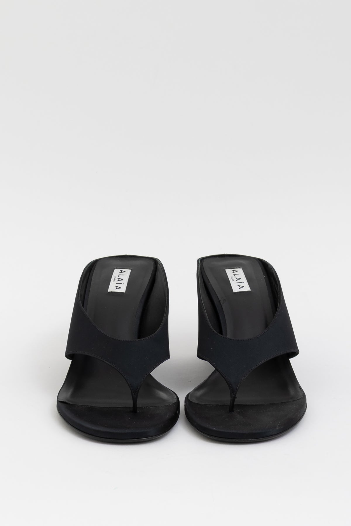 Cube Wedge Satin Thong Mules