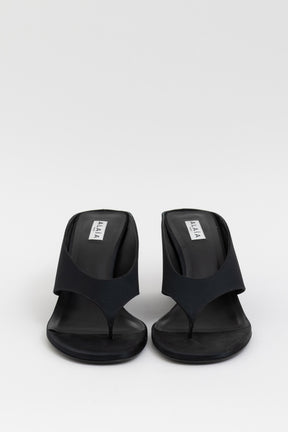 Cube Wedge Satin Thong Mules