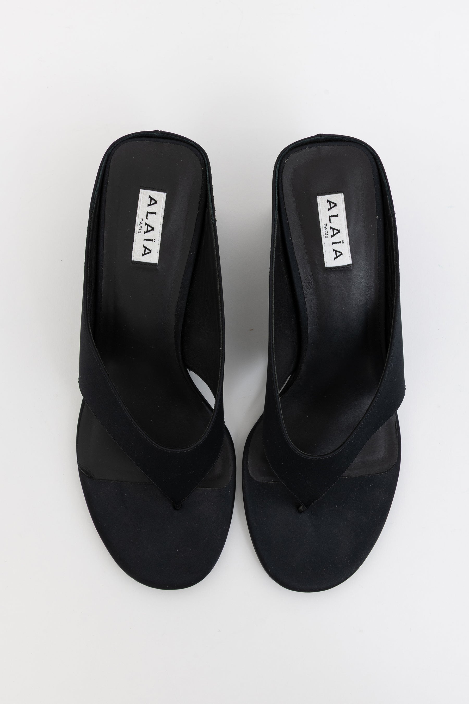 Cube Wedge Satin Thong Mules