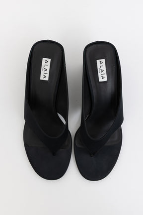 Cube Wedge Satin Thong Mules